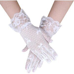 Women's Short St121-White Lace Open Half Finger Gloves Wedding Party Prom
